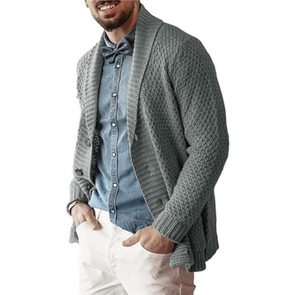 New Men's hand Knitted Cardigan Sweater Button Gray